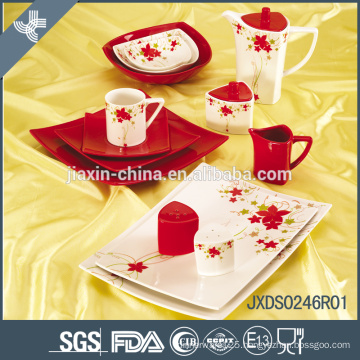 Good quality red and white porcelain tableware custom printed dinnerware